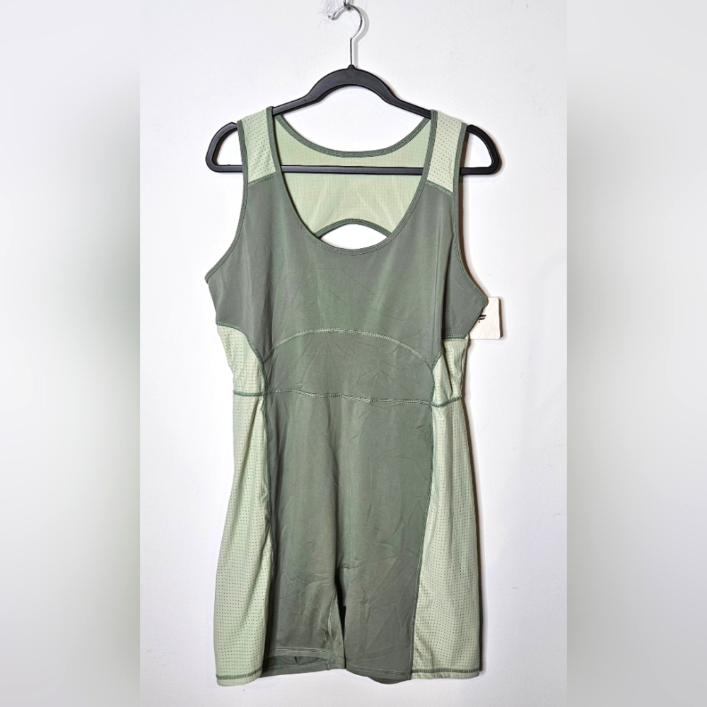 Fabletics Motion365 + Open Back 7" Onesie Palm Leaf/Tyme Womens 2X Exercise NEW